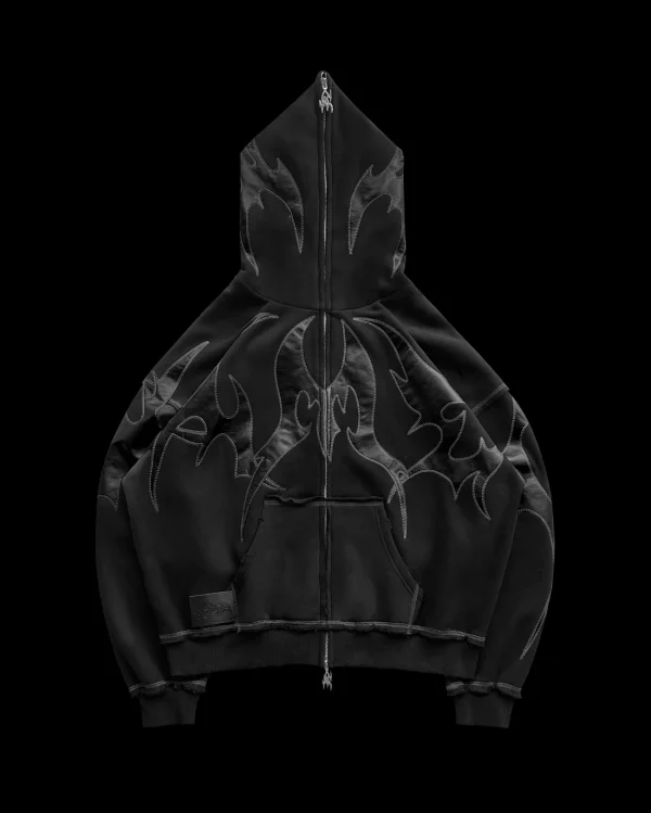 FLAME ZIP HOODIE BLACK WIDOW