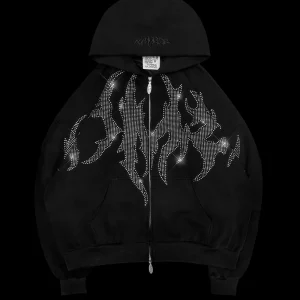 BLADE RHINESTONE ZIP HOODIE BLACK