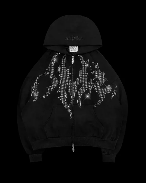 BLADE RHINESTONE ZIP HOODIE BLACK