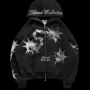 CLASH RHINESTONE ZIP HOODIE ONYX