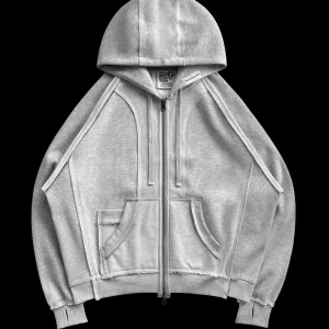 DECONSTRUCTED ZIP HOODIE GREY MARL