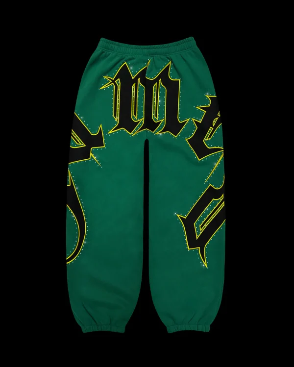 MONSTER RHINESTONE SWEATPANTS RACING GREEN