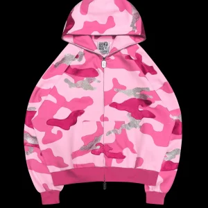 OFF DUTY CAMO ZIP HOODIE BABY PINK