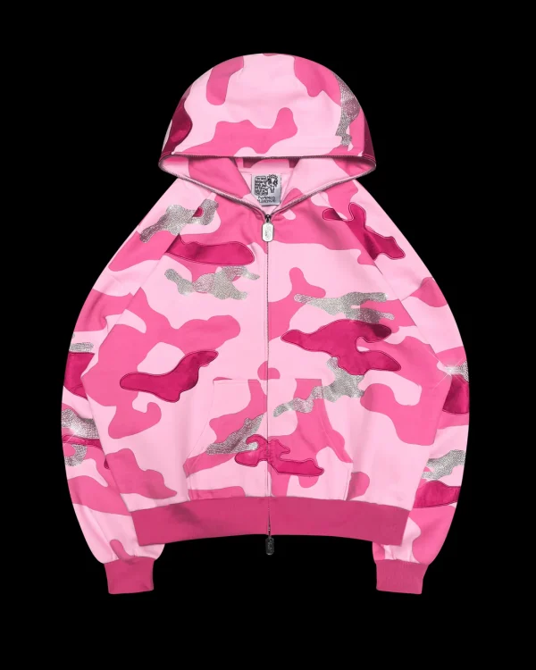 OFF DUTY CAMO ZIP HOODIE BABY PINK