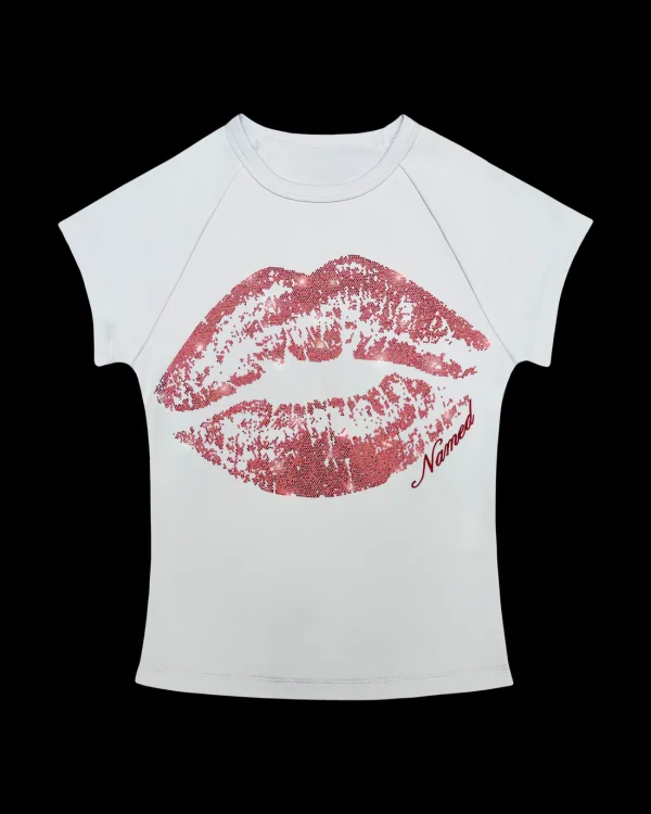 SMOOCH RHINESTONE BABY TEE WHITE