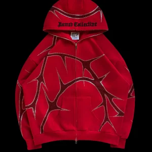 THORN RHINESTONE ZIP HOODIE RED